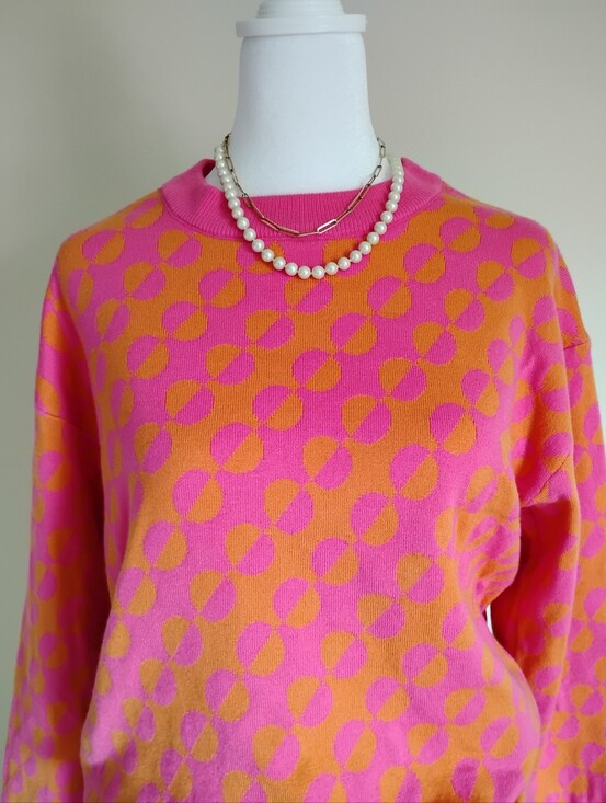 Cherie Collette Sweaters - Cherie Collette Graphic Print Pink Orange Crewneck Sweater Dopamine Size Large